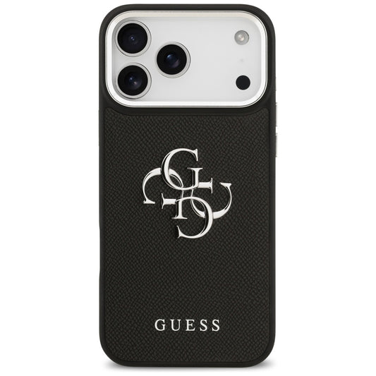 Case for Apple iPhone 17 Pro Max, Guess, 4G Grained Big and Classic Logo, Black Silver