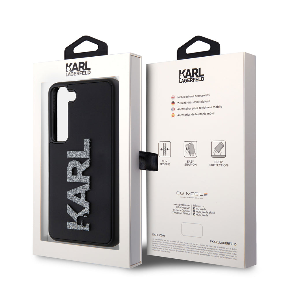 Case for Samsung Galaxy S23 S911, Karl Lagerfeld, 3D Rubber Glitter Logo, Black