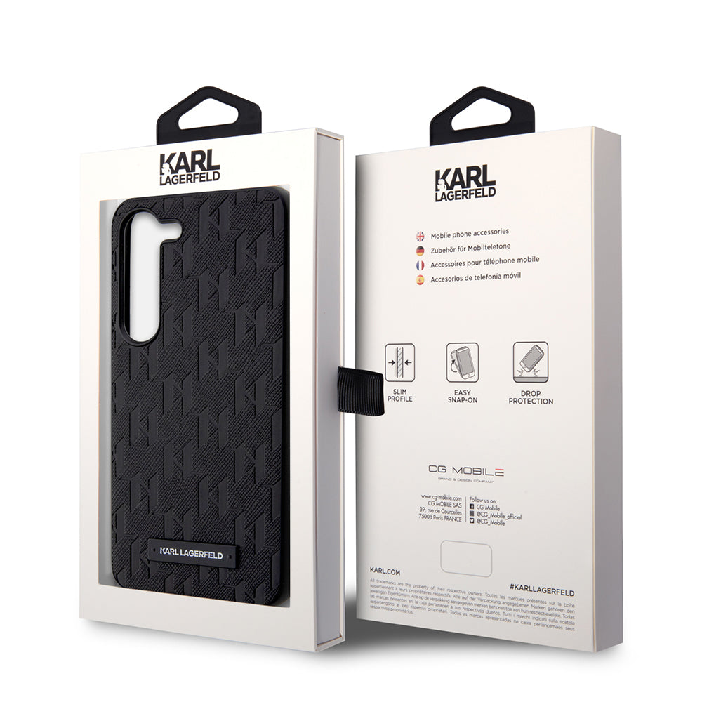 Case for Samsung Galaxy S23 S911, Karl Lagerfeld, Saffiano Monogram Metal Logo, Black