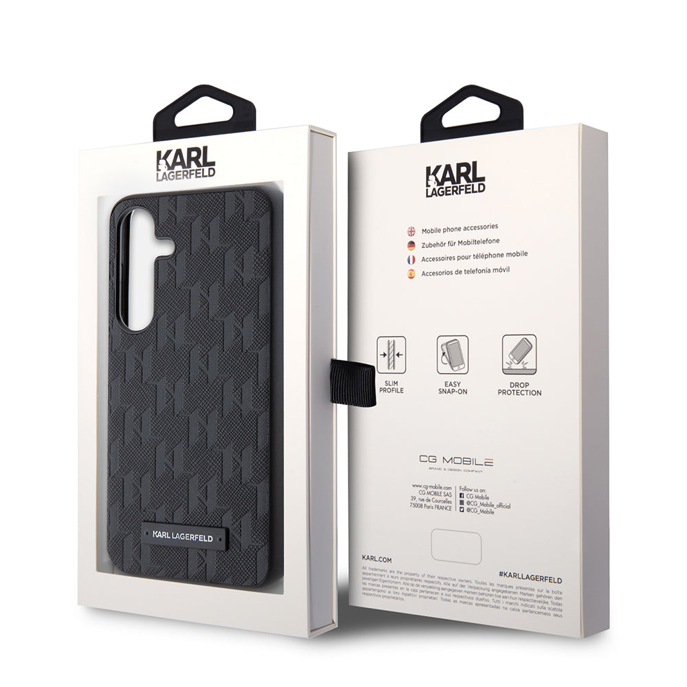 Case for Samsung Galaxy S24 S921, Karl Lagerfeld, Saffiano Mono Metal Logo, Black