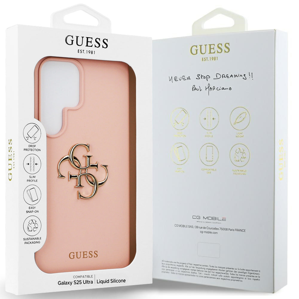 Case for Samsung Galaxy S25 Ultra S938, Guess, 4G Grained Big and Classic Logo, Pink