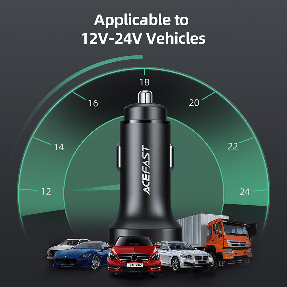 Acefast B2 Car Charger, 72W, 3A, 2 x USB-C, Black