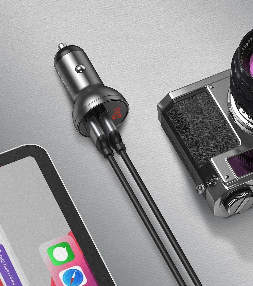 Baseus Digital Display Car Charger, 24W, 2.4A, 2 x USB-A, Silver CCBX-0S CCBX-0S