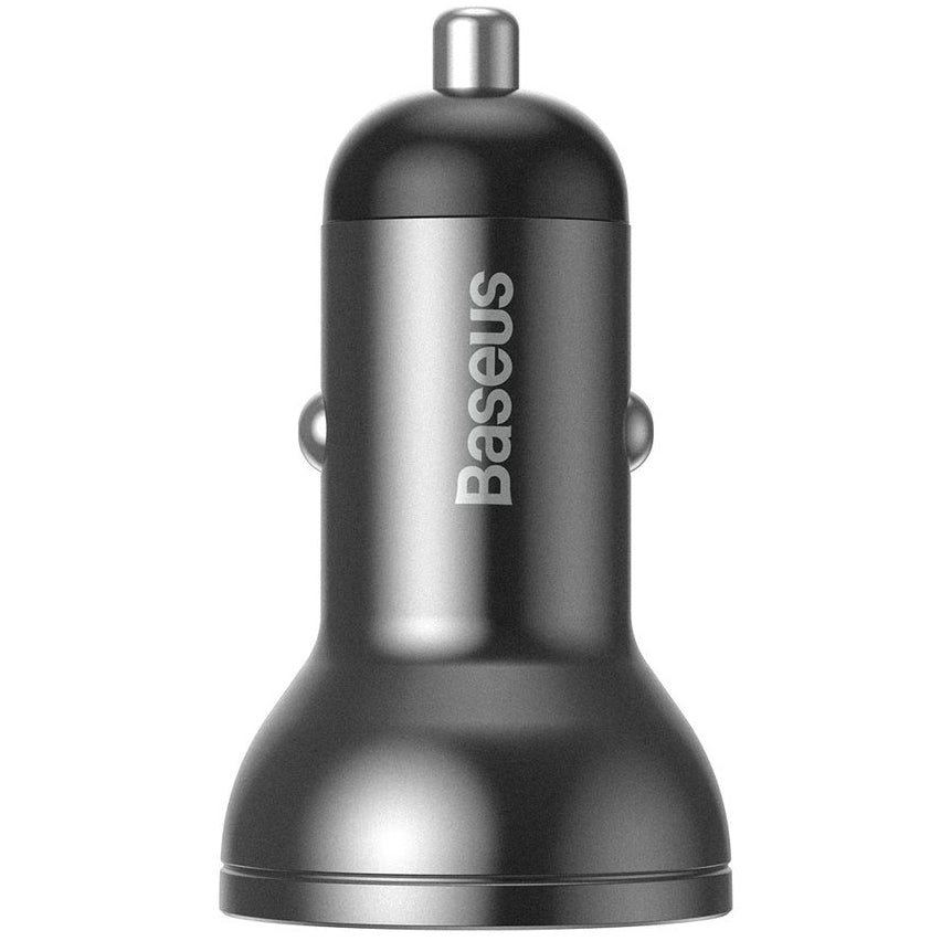 Car Charger with Lightning - microUSB - USB-C Cable Baseus Digital Display, 24W, 2.4A, 2 x USB-A, Grey TZCCBX-0G