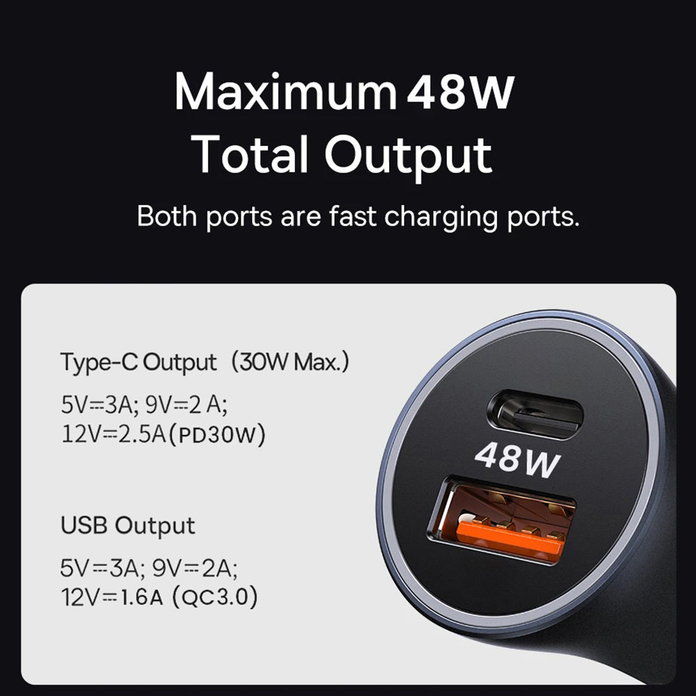 Techsuit C3 RescueVolt Car Charger, 48W, 3A, 1 x USB-A - 1 x USB-C, Gray