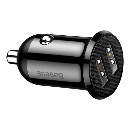 Car Charger Baseus Grain Pro, 24W, 2.4A, 2 x USB-A, Black CCALLP-01