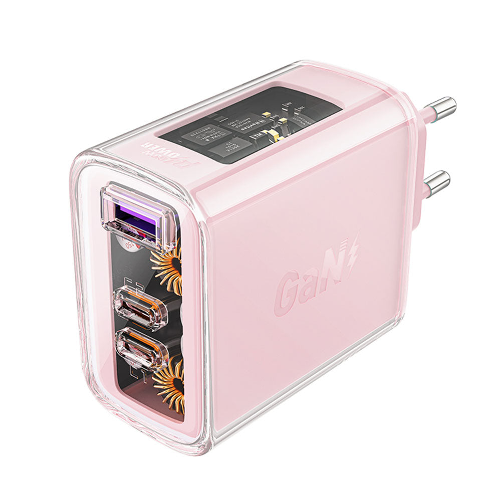 Acefast A45 Exploration Network Charger, 65W, 3.25A, 1 x USB-A - 2 x USB-C, Pink