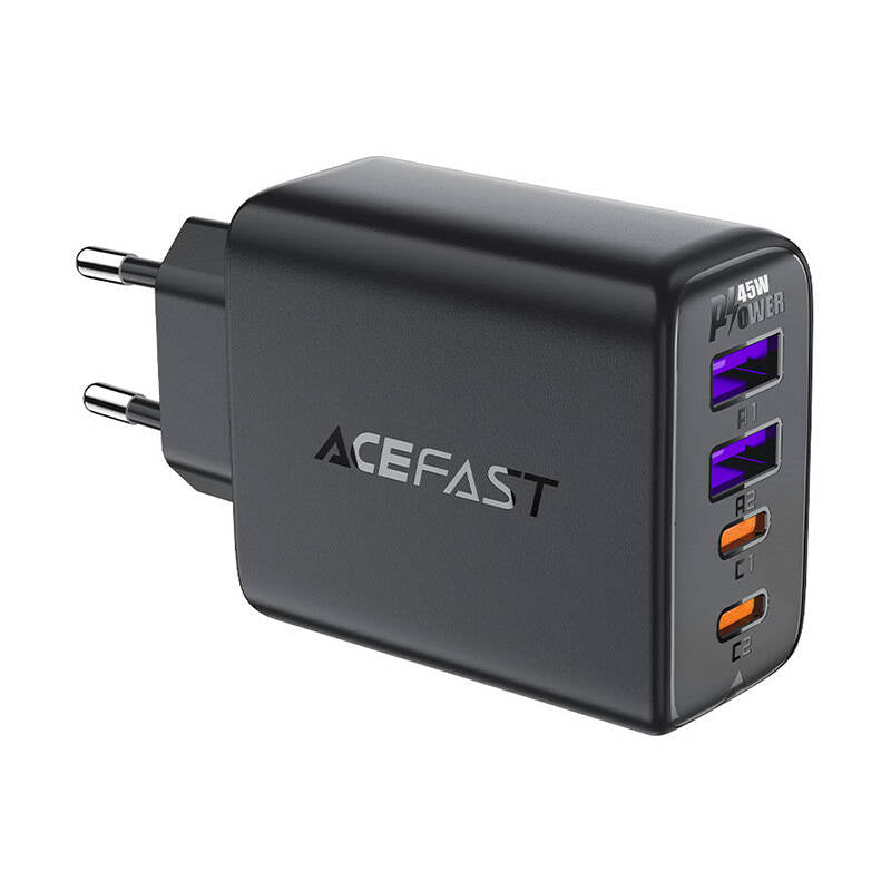 Acefast A61 Network Charger, 45W, 3A, 2 x USB-A - 2 x USB-C, Black