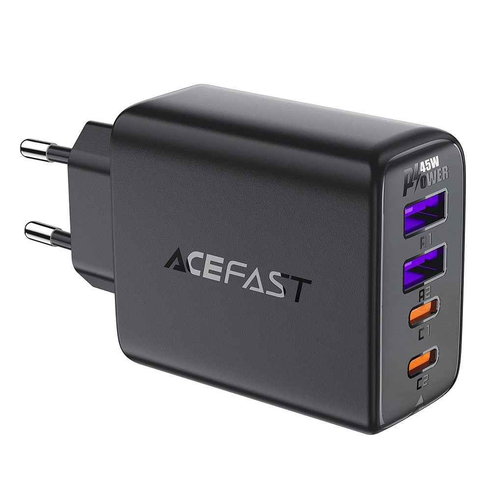 Acefast A61 Network Charger, 45W, 3A, 2 x USB-A - 2 x USB-C, Black