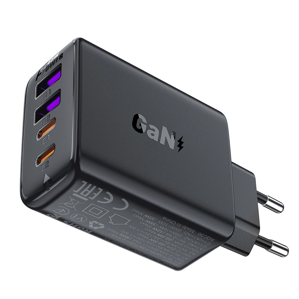 Acefast A61 Network Charger, 45W, 3A, 2 x USB-A - 2 x USB-C, Black