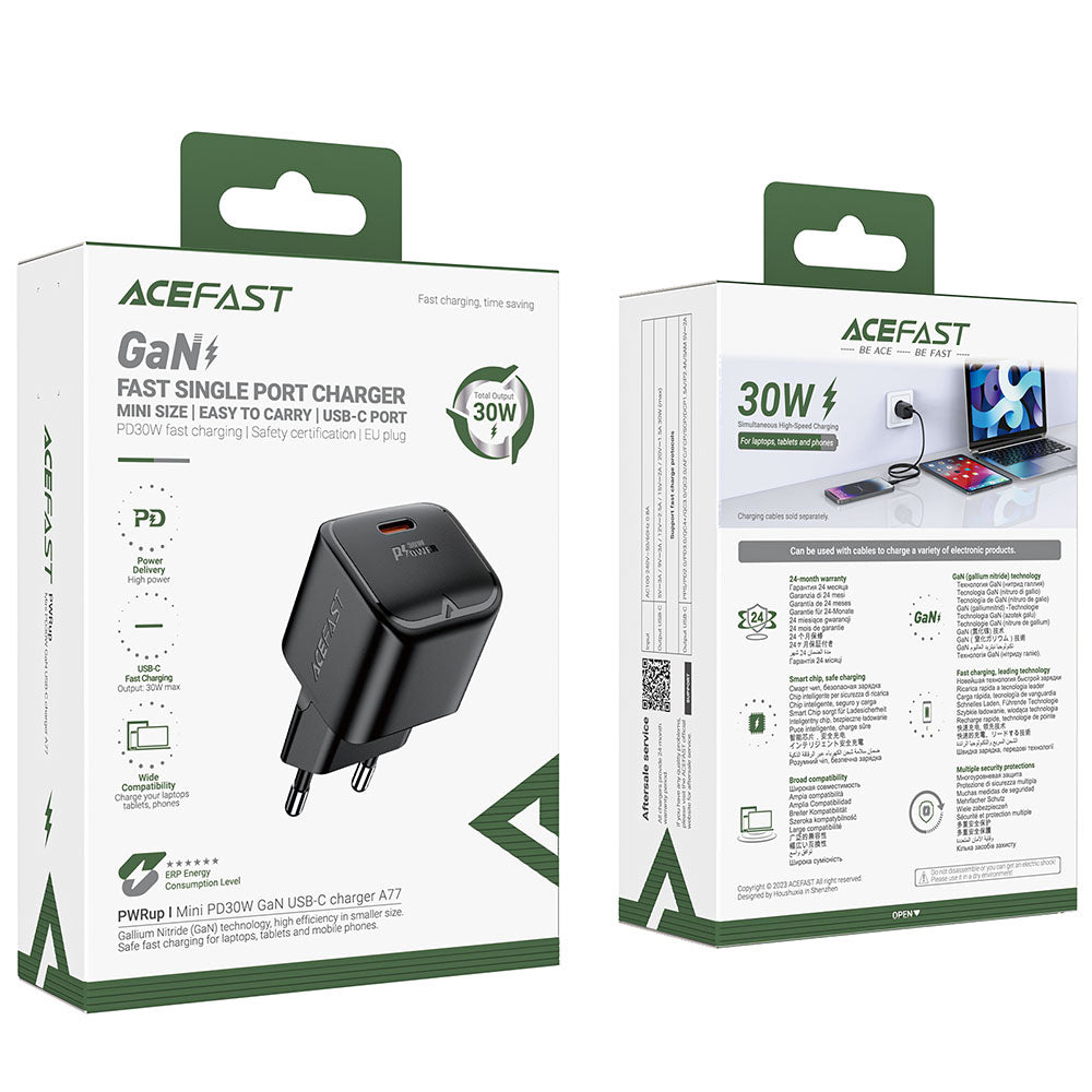 Acefast A77 Network Charger, 30W, 3A, 1 x USB-C, Black