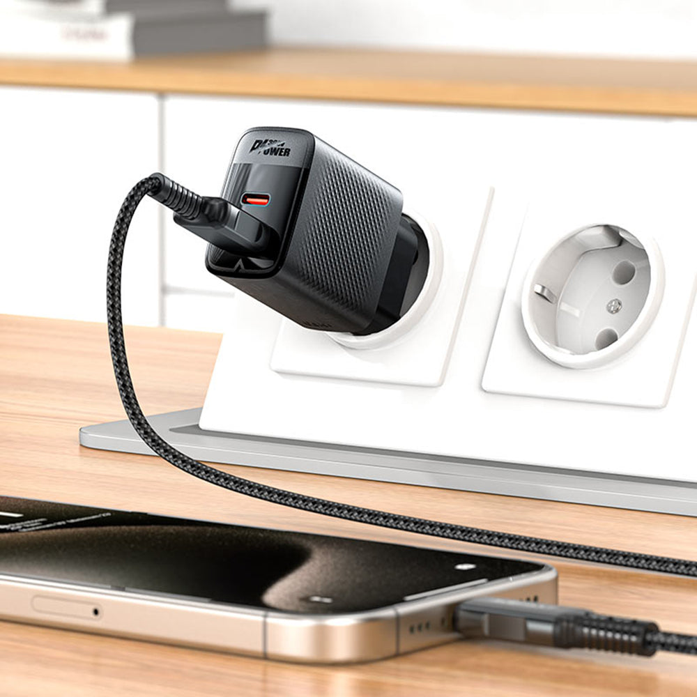 Acefast A98 Network Charger, 30W, 3A, 1 x USB-A - 1 x USB-C, Black
