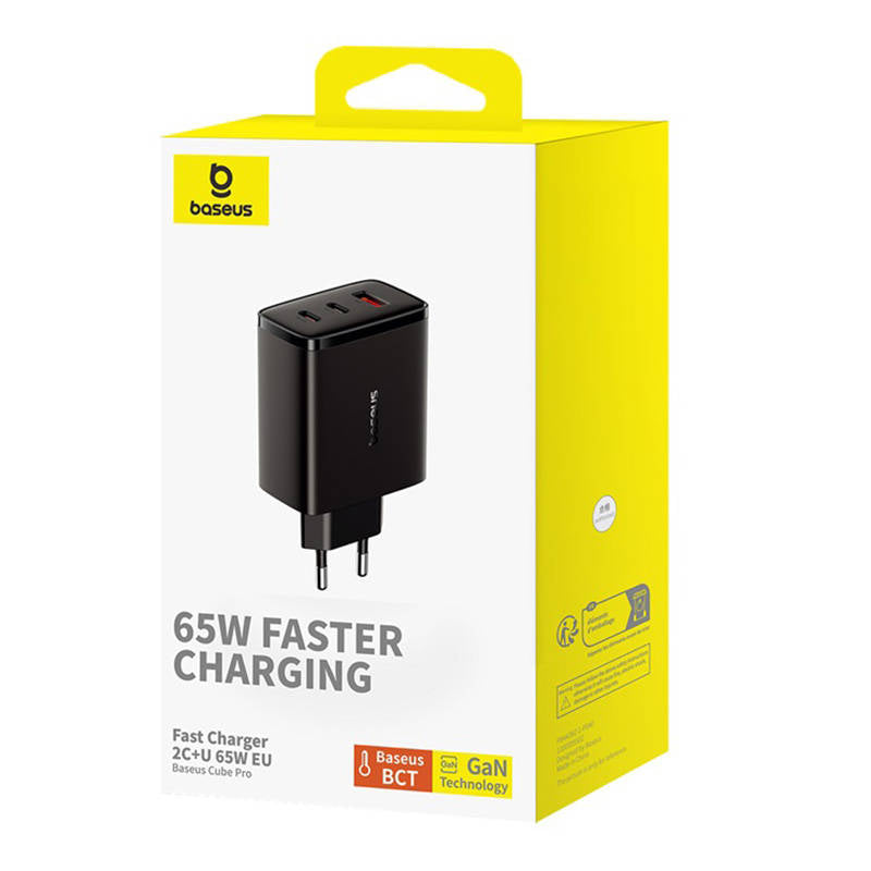 Baseus Cube Pro Network Charger, 65W, 3.25A, 1 x USB-A - 2 x USB-C, Black P10152301113-00
