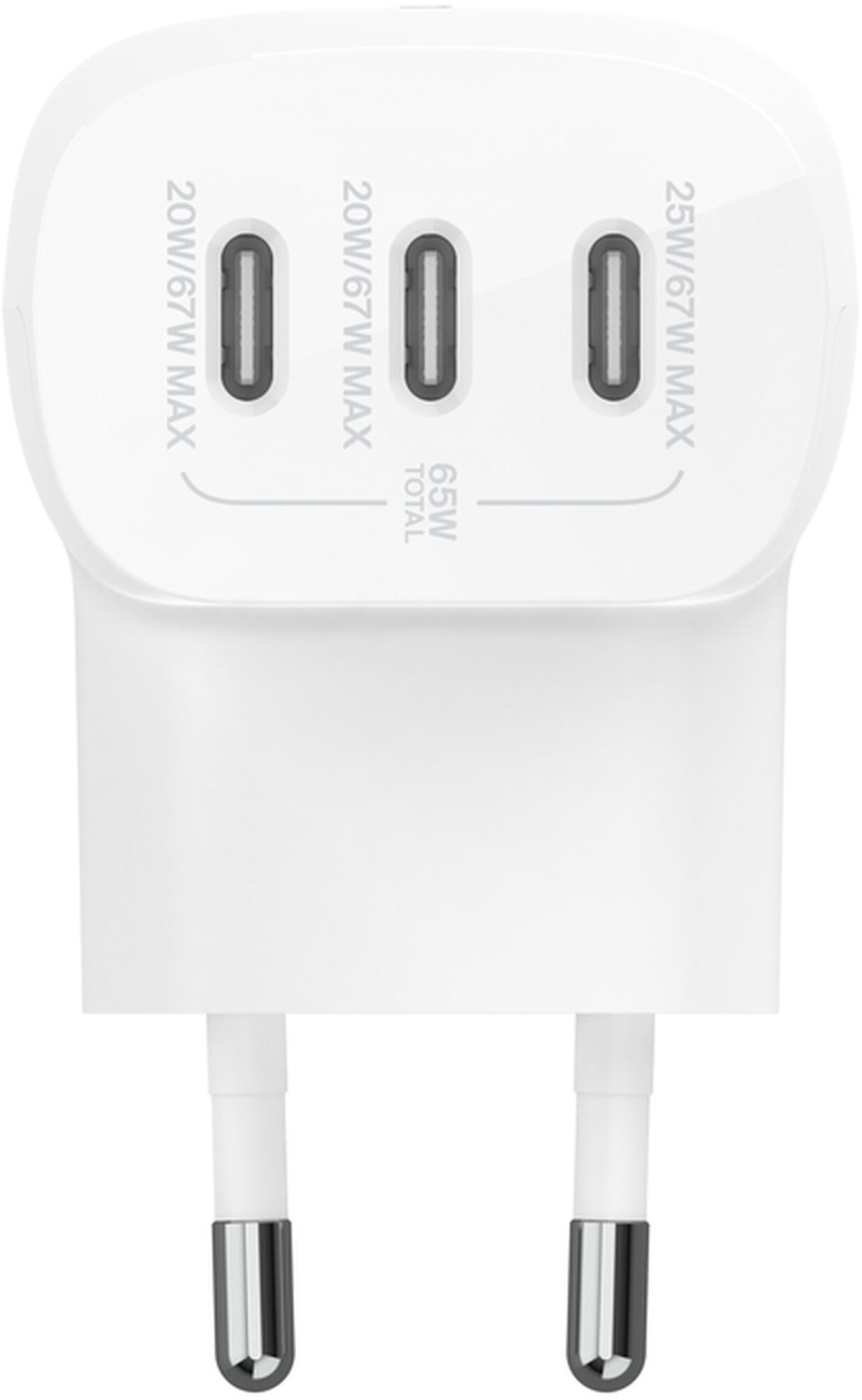 Belkin BoostCharge Wall Charger, 67W, 3A, 3 x USB-C, White WCC002vfWH
