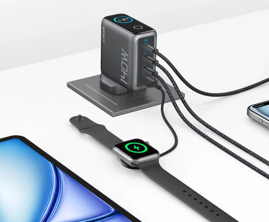 Anker Zolo USB-C Network Charger with Cable, 140W, 5A, 1 x USB-A - 3 x USB-C, Black B2697GZ1