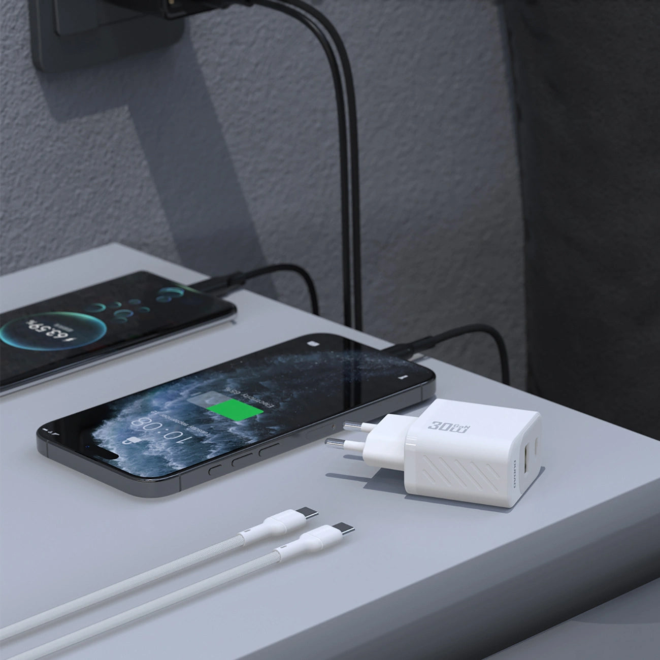 Network Charger with USB-C Cable Dudao A27TCEU, 30W, 1 x USB-A - 1 x USB-C, Black