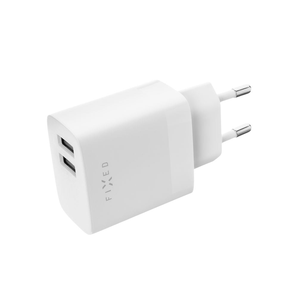 Fixed USB-C Network Charger with Cable, 17W, 3A, 2 x USB-A, White