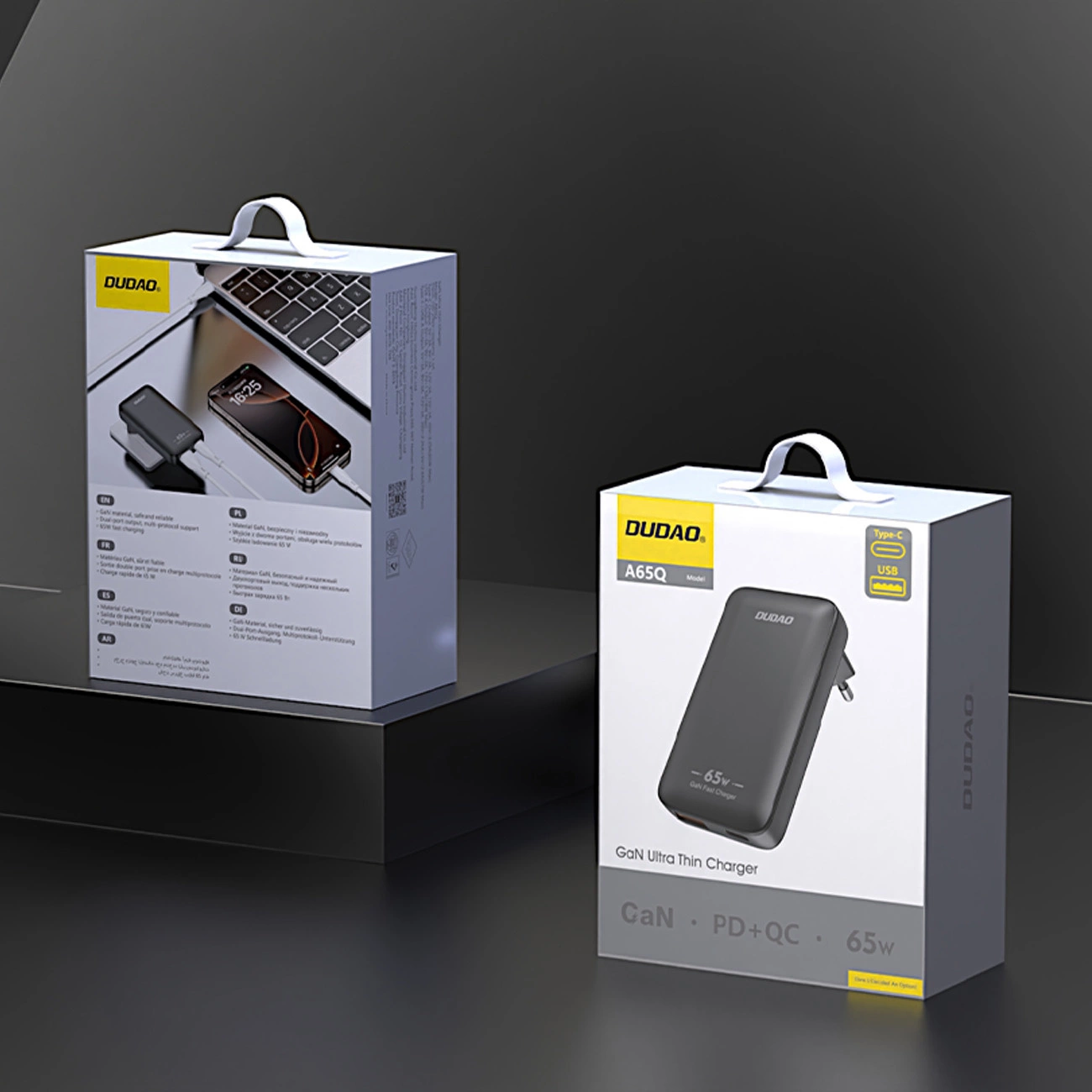 Dudao A65Q Travel Network Charger, 65W, 3.25A, 1 x USB-A - 1 x USB-C, Black