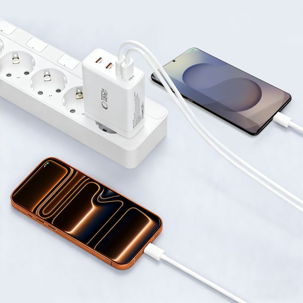 Tech-Protect NC140W-GAN Network Charger, 140W, 5A, 1 x USB-A - 3 x USB-C, White