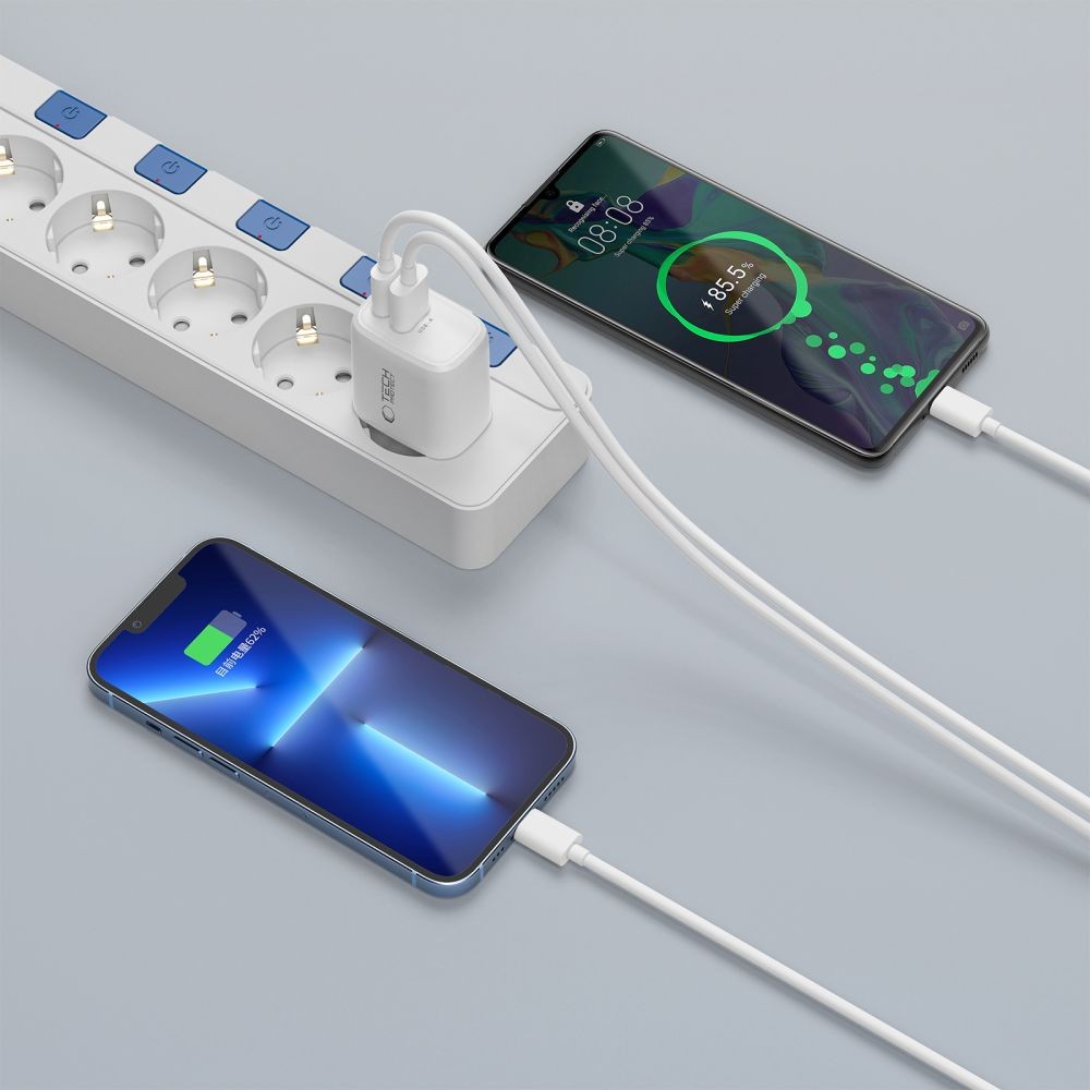 Tech-Protect NCA45W Network Charger, 45W, 3A, 1 x USB-A - 1 x USB-C, White