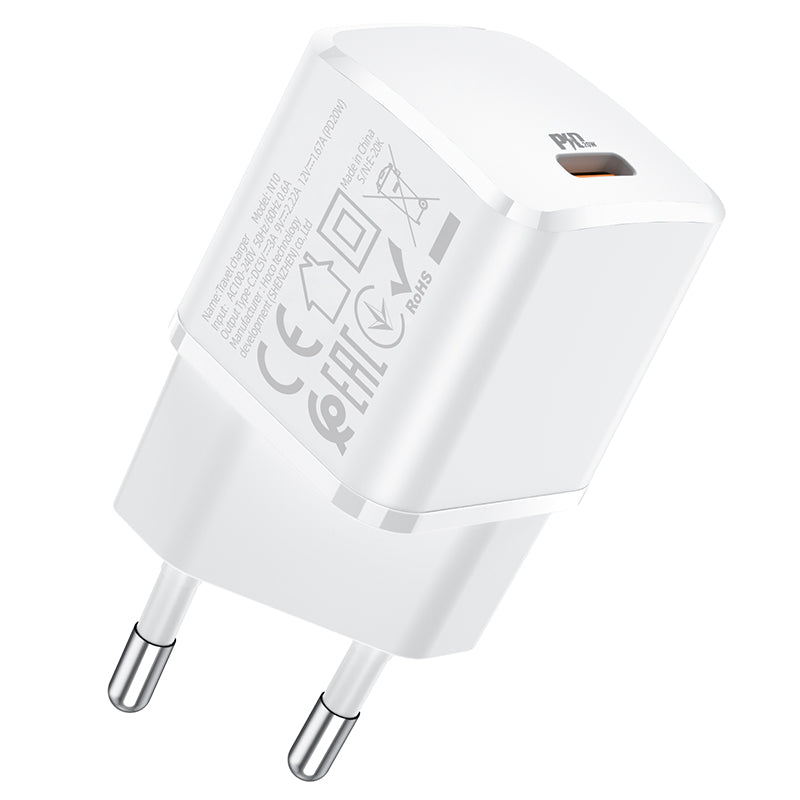 Network Charger HOCO N10, 20W, 3A, 1 x USB-C, White