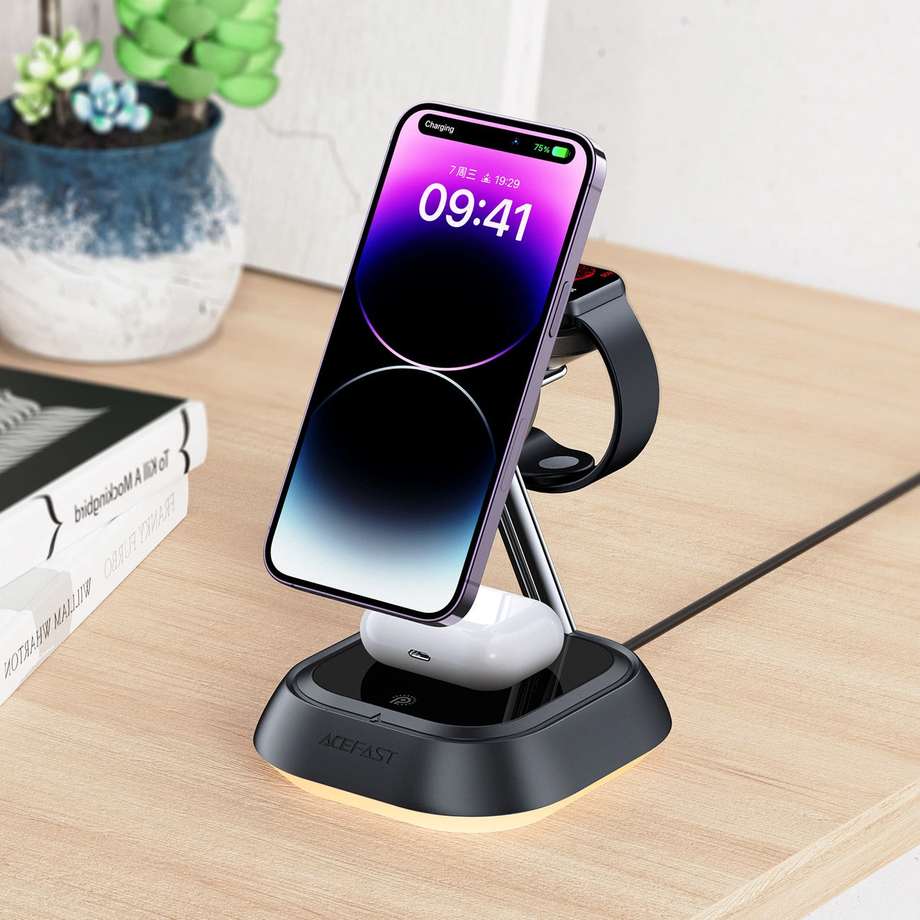Acefast E16 3in1 Wireless Network Charger, 15W, 1.67A, Black
