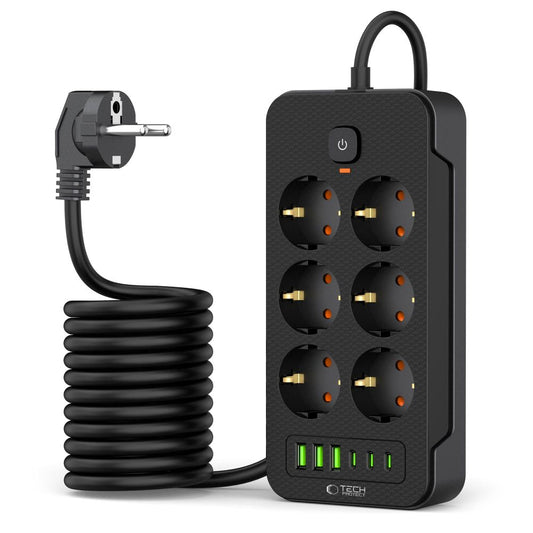 Network charger Tech-Protect PC6X6, 3 x USB-A - 3 x USB-C - 6 x Schuko, Black
