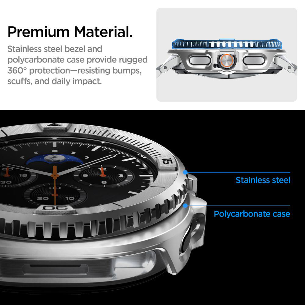 Spigen Tune Pro Pilot Protection Frame for Samsung Galaxy Watch8 Classic, Silver ACS10017