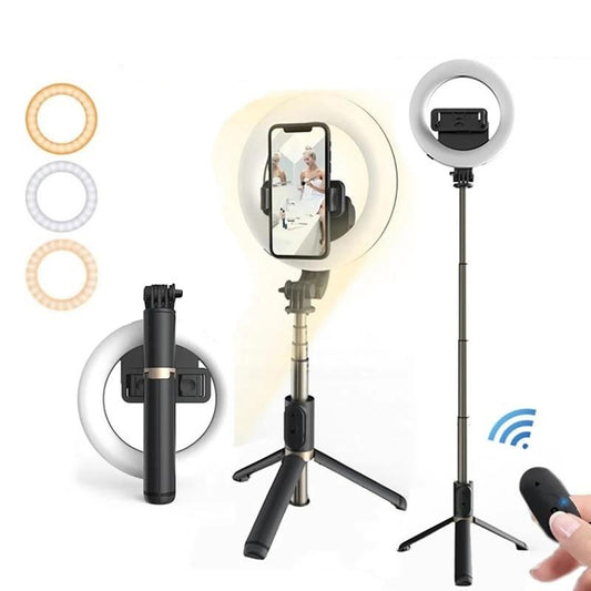 Selfie Stick Bluetooth Techsuit Q07 Ring Light, Universal, Black