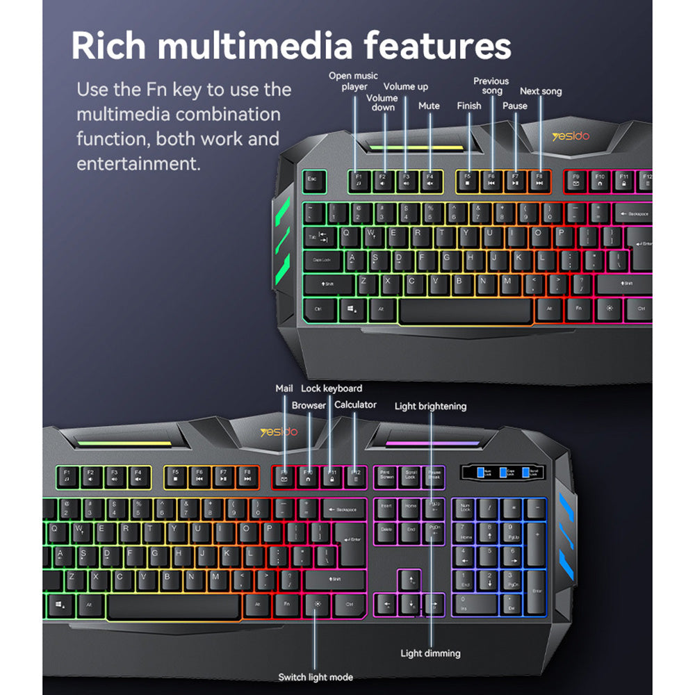 Yesido KB21 Wired USB Gaming Keyboard, RGB, 1.5m, Black