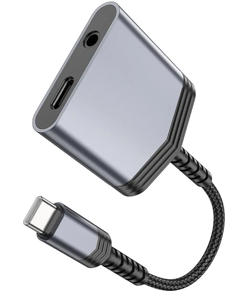 USB-C to USB-C / 3.5mm HOCO LS39 Audio Adapter, Black