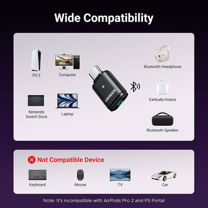 UGREEN BT501 USB-C Bluetooth Adapter, Black