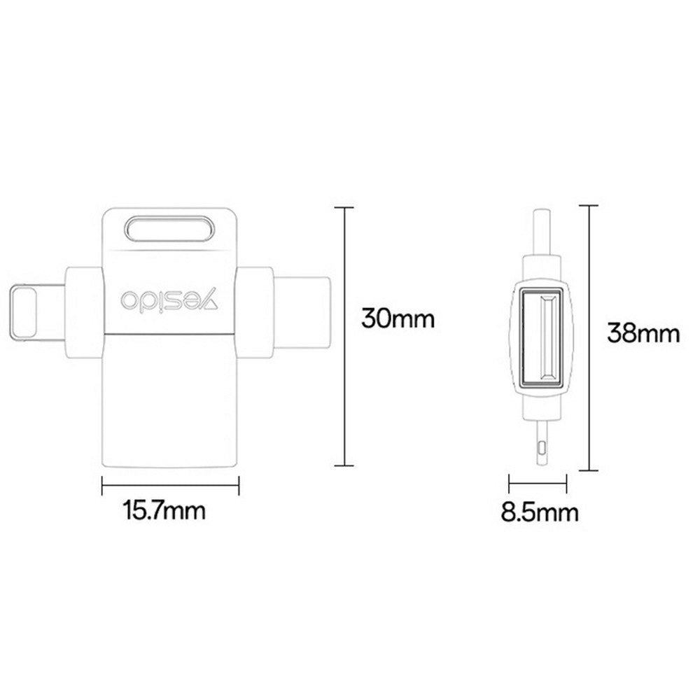 OTG Lightning / USB-C to USB-A Yesido GS35 Adapter, Gray