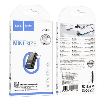 OTG Lightning / USB-C to USB-A Adapter HOCO UA36E, Black