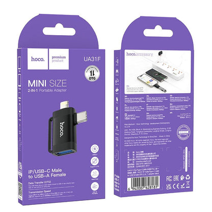 OTG Adapter USB-C / Lightning - USB-A HOCO UA31F, Black