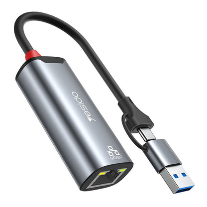 Yesido HB26 Network Card, RJ45, USB / USB-C, Gray