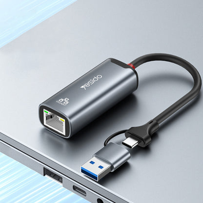 Yesido HB26 Network Card, RJ45, USB / USB-C, Gray