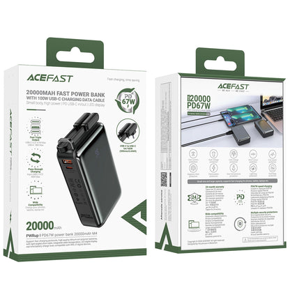 External Battery Acefast M4, 20000mAh, 67W, PD, 1 x USB-A - 2 x USB-C, Black