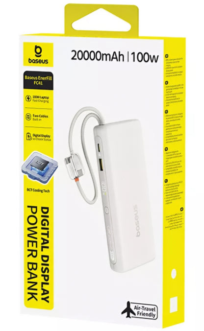 Baseus EnerFill FC41 External Battery, 20000mAh, 100W, QC + PD, 1 x USB-A - 3 x USB-C, White E0028N04