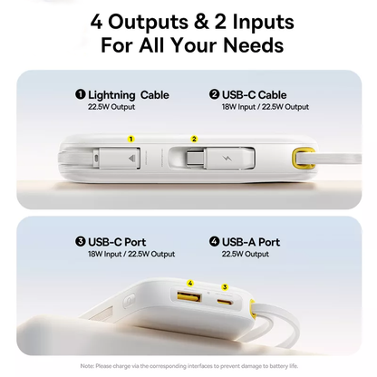 Baseus EnerFill FC31 External Battery, 10000mAh, 22.5W, QC + PD, 1 x Lightning - 1 x USB-A - 2 x USB-C, White P10082106213-00