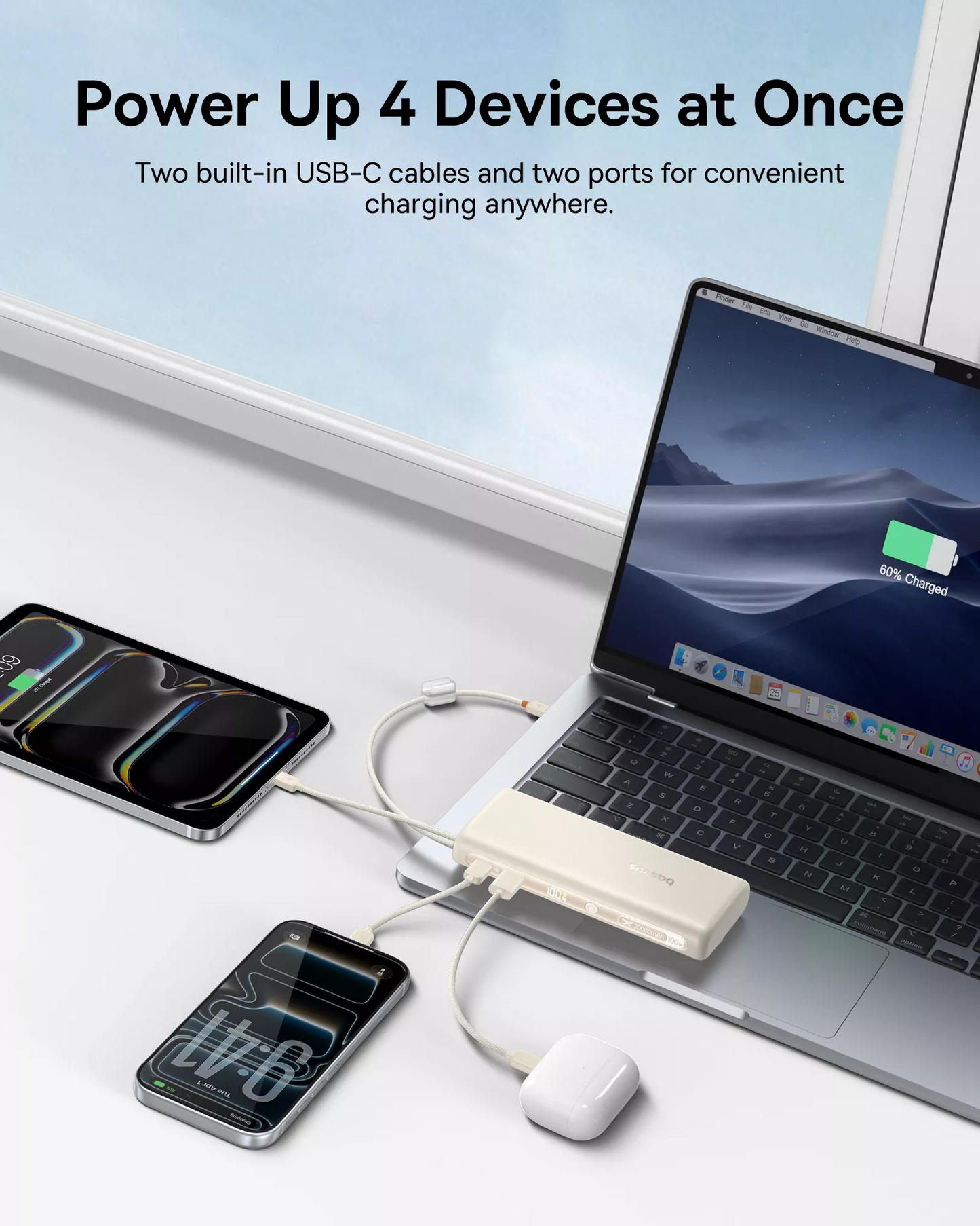 Baseus EnerFill FC41 External Battery, 20000mAh, 100W, QC + PD, 1 x USB-A - 3 x USB-C, White E0028N04