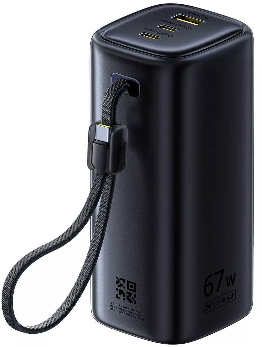Baseus EnerGeek GX11 External Battery, 20000mAh, 67W, QC + PD, 1 x USB-A - 2 x USB-C, Black E0025701