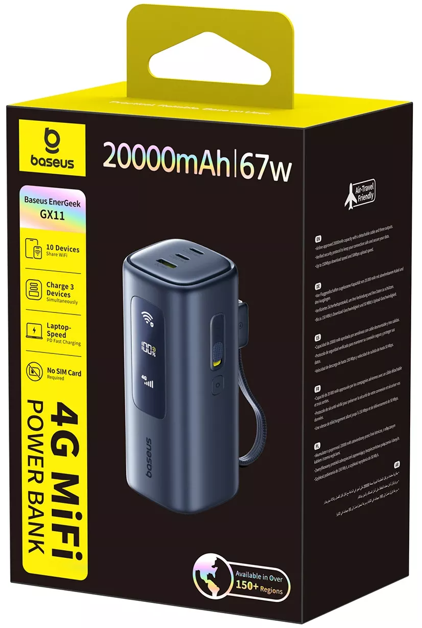Baseus EnerGeek GX11 External Battery, 20000mAh, 67W, QC + PD, 1 x USB-A - 2 x USB-C, Black E0025701