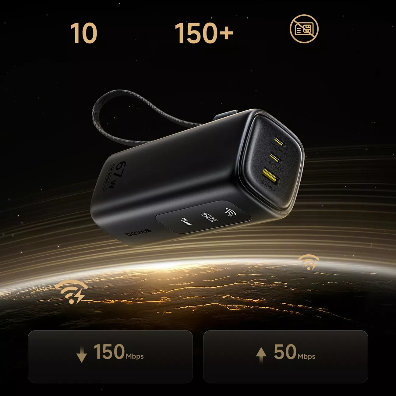 Baseus EnerGeek GX11 External Battery, 20000mAh, 67W, QC + PD, 1 x USB-A - 2 x USB-C, Black E0025701
