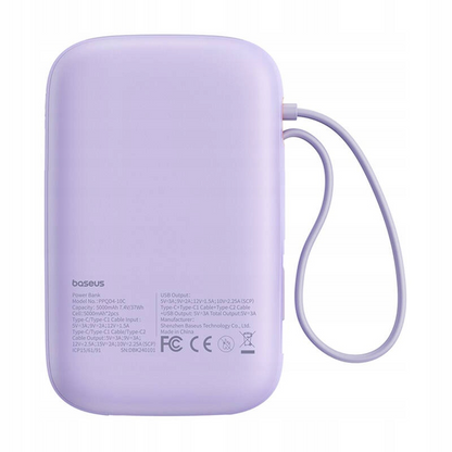 External Battery Baseus Qpow2, 10000mAh, 30W, QC + PD, 1 x USB-A - 3 x USB-C, Purple P10055008513-00