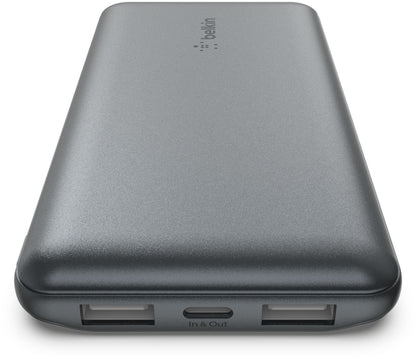 Belkin BoostCharge External Battery, 10000mAh, 15W, 1 x USB-C - 2 x USB-A, Gray BPB011btGY