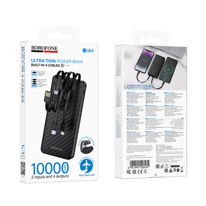 Borofone BJ84 Smooth External Battery, 10000mAh, 10W, 1 x Lightning - 1 x microUSB - 1 x USB-A - 1 x USB-C, Black