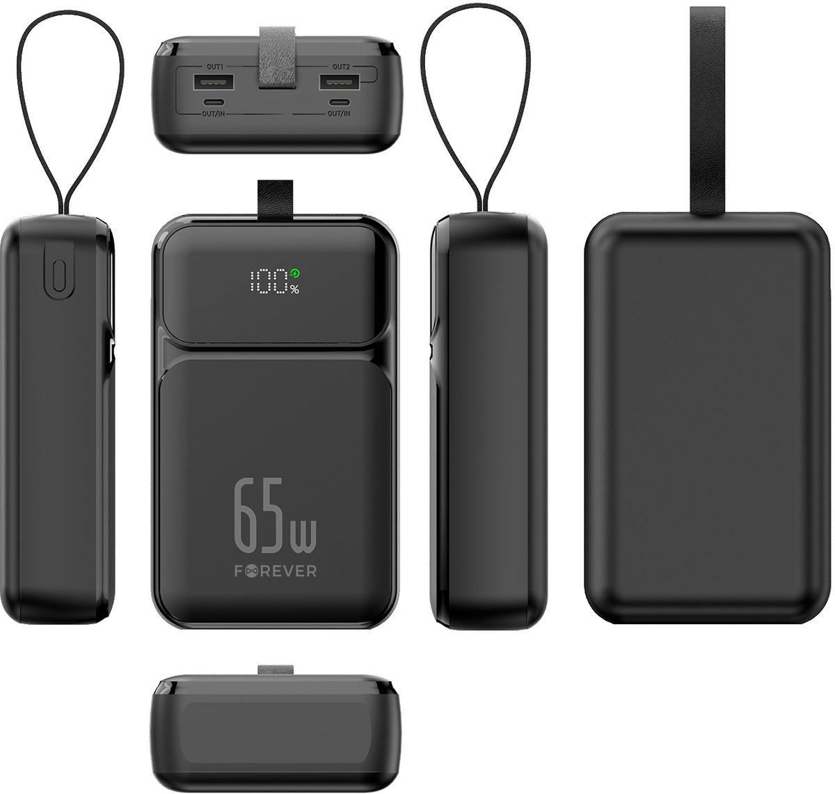 Forever TB-400 External Battery, 20000mAh, 65W, QC + PD, 2 x USB-A - 2 x USB-C, Black