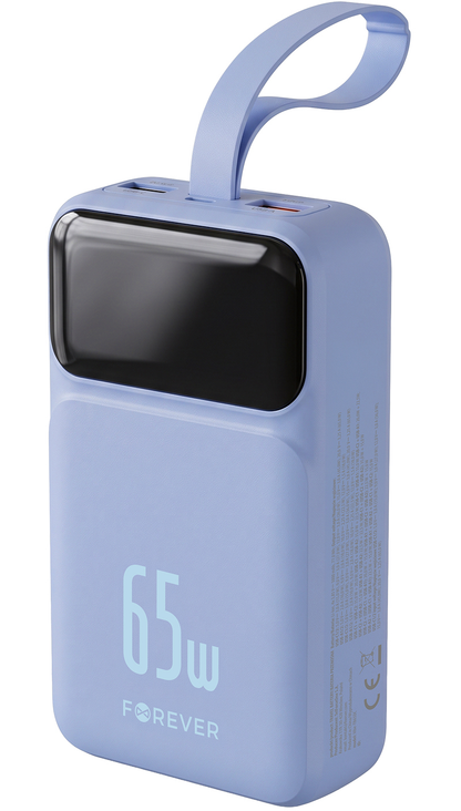 Forever Vibe-TB65 External Battery, 20000mAh, 65W, QC + PD, 2 x USB-A - 2 x USB-C, Blue