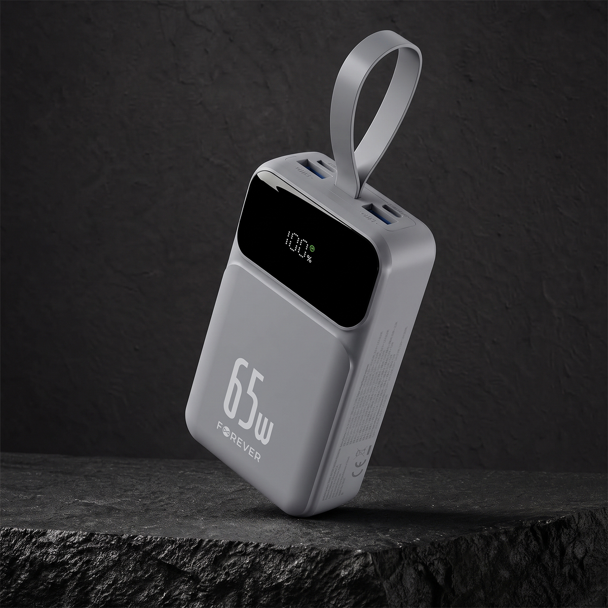Forever Vibe-TB65 External Battery, 20000mAh, 65W, QC + PD, 2 x USB-A - 2 x USB-C, Gray